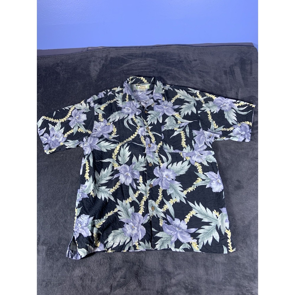 Tommy Bahama Men's Silk Hawaiian Camp Floral T-Shirt Size M Black/Navy Floral